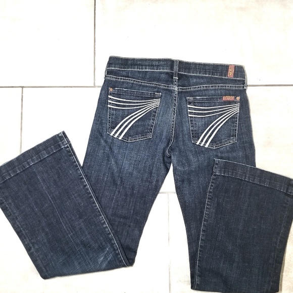 7 For All Mankind Denim - 7FAM Dojo Boot Cut Dark Wash White Stitch 28 by 29